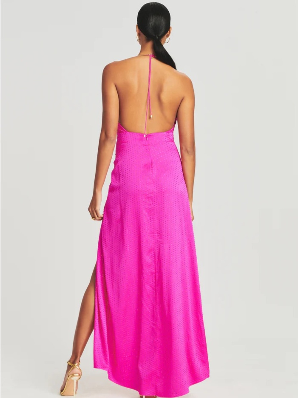 Retrofete Studded Embelished Pink Halter Wrap Backless Dress/Gown/Maxi - Picture 7 of 9